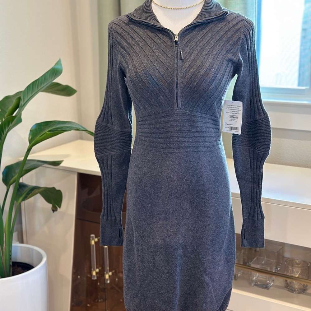 NWT Athleta Charcoal Zip-Neck Ribbed Mini Dress - Picture 1 of 10